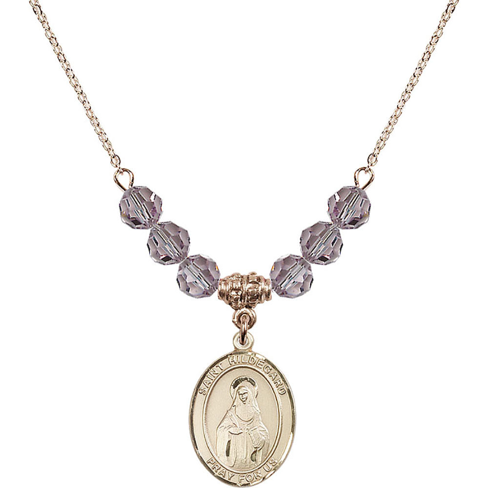 14kt Gold Filled Saint Hildegard von Bingen Birthstone Necklace with Light Amethyst Beads - 8260