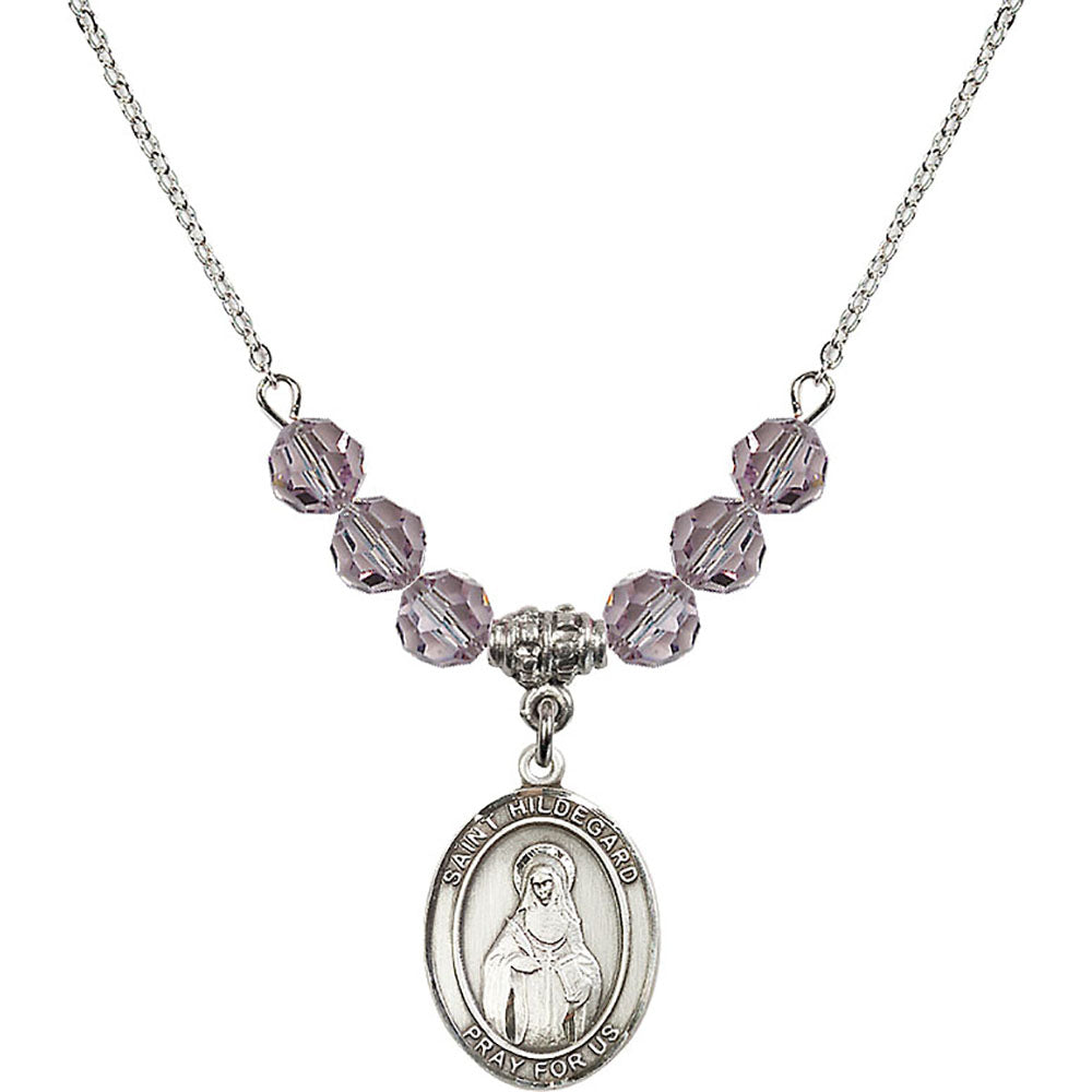 Sterling Silver Saint Hildegard von Bingen Birthstone Necklace with Light Amethyst Beads - 8260