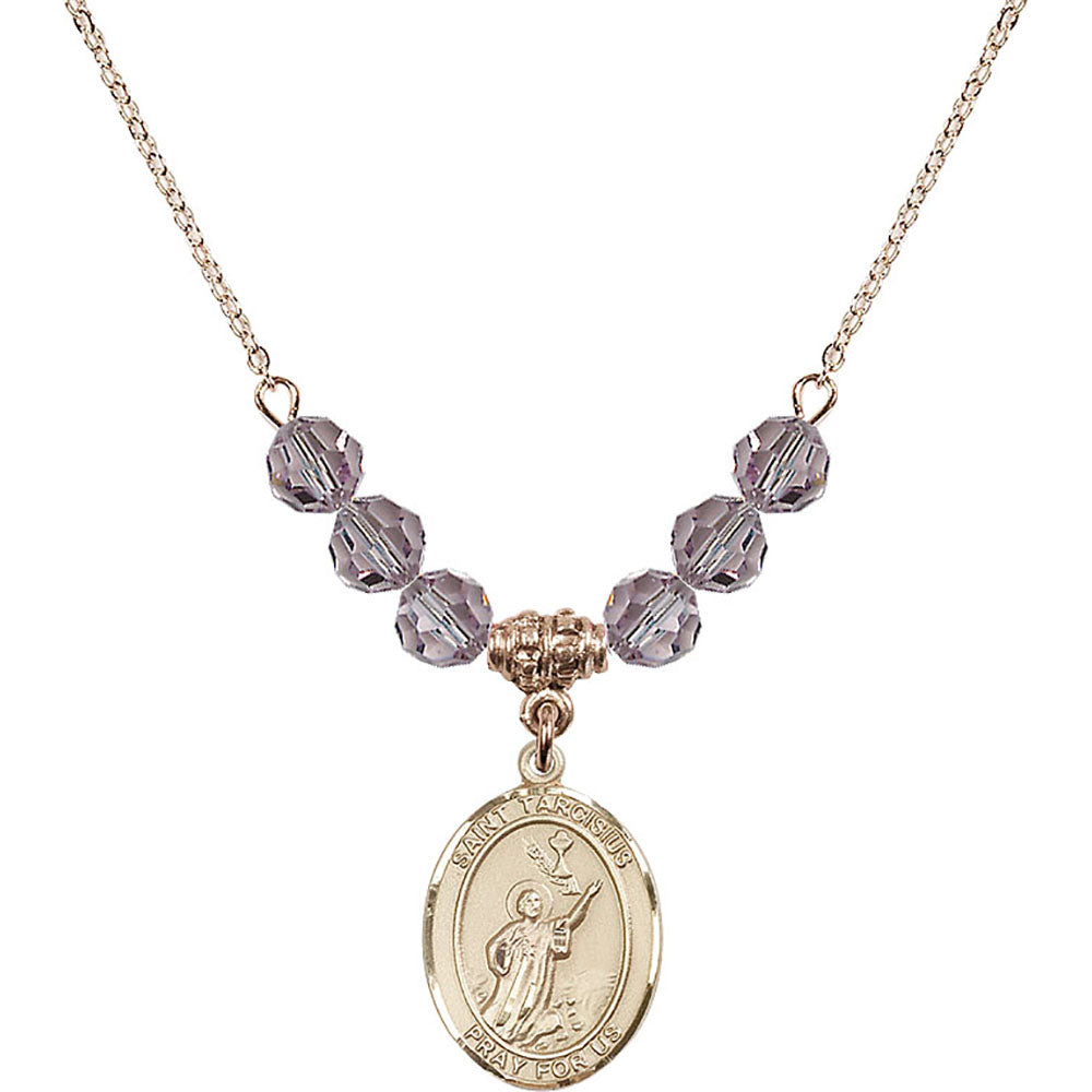 14kt Gold Filled Saint Tarcisius Birthstone Necklace with Light Amethyst Beads - 8261
