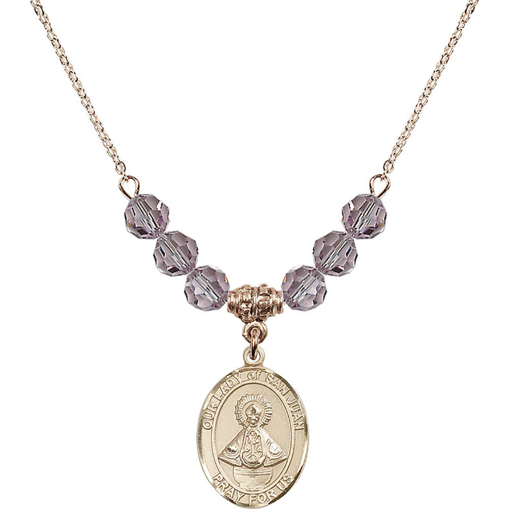 14kt Gold Filled Our Lady of San Juan Birthstone Necklace with Light Amethyst Beads - 8263