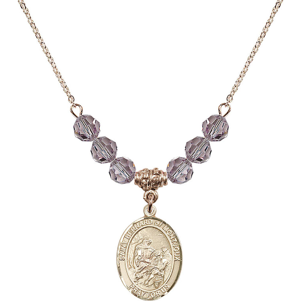 14kt Gold Filled Saint Bernard of Montjoux Birthstone Necklace with Light Amethyst Beads - 8264