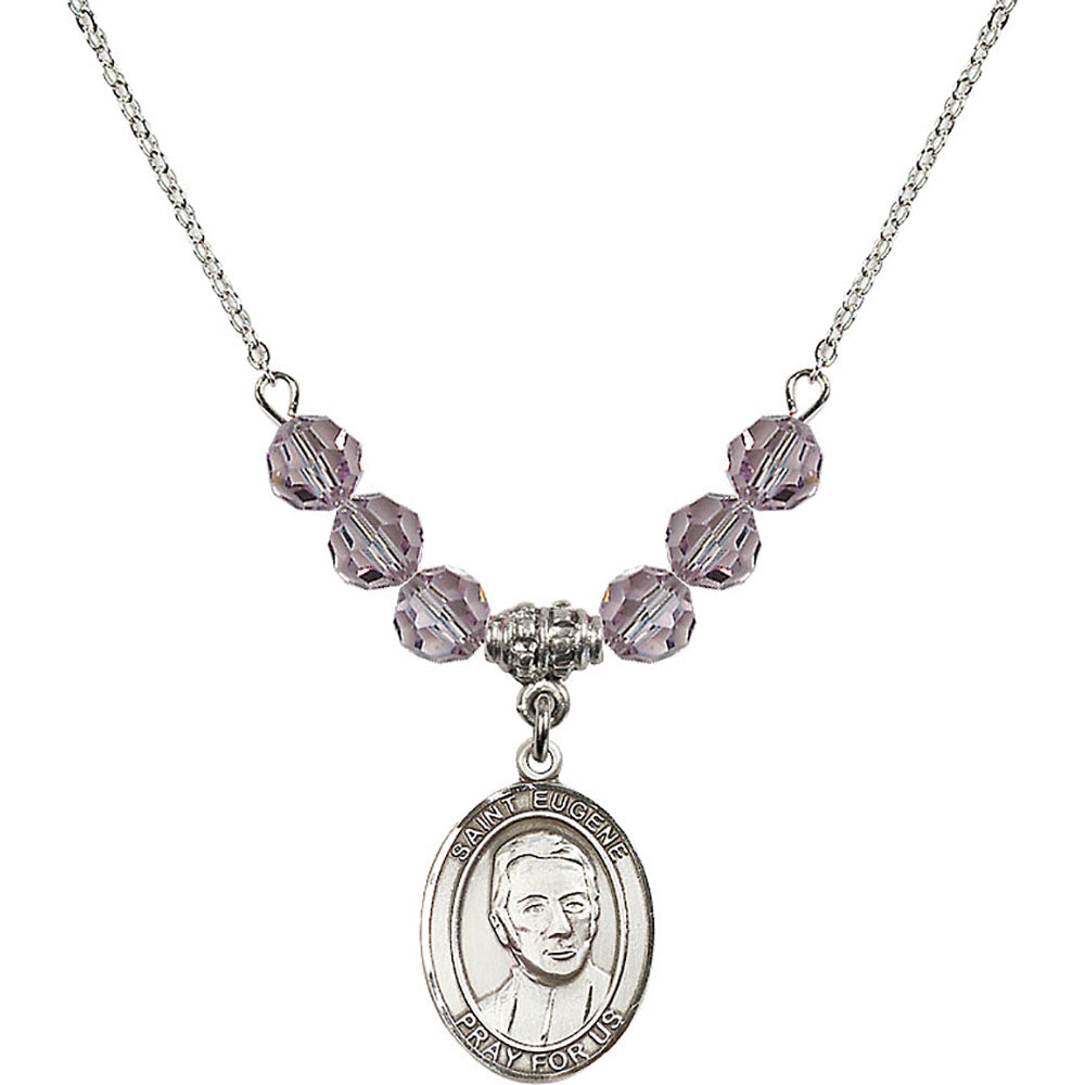 Sterling Silver Saint Eugene de Mazenod Birthstone Necklace with Light Amethyst Beads - 8266