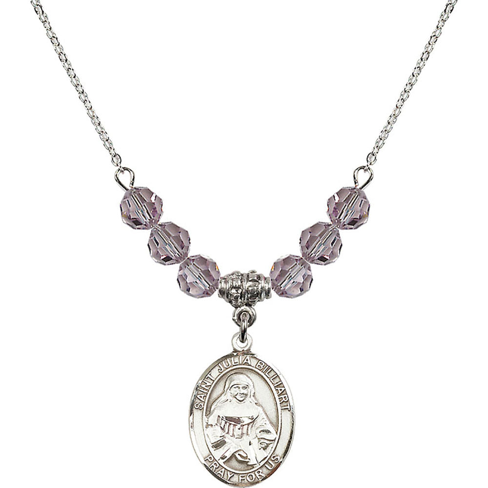 Sterling Silver Saint Julia Billiart Birthstone Necklace with Light Amethyst Beads - 8267