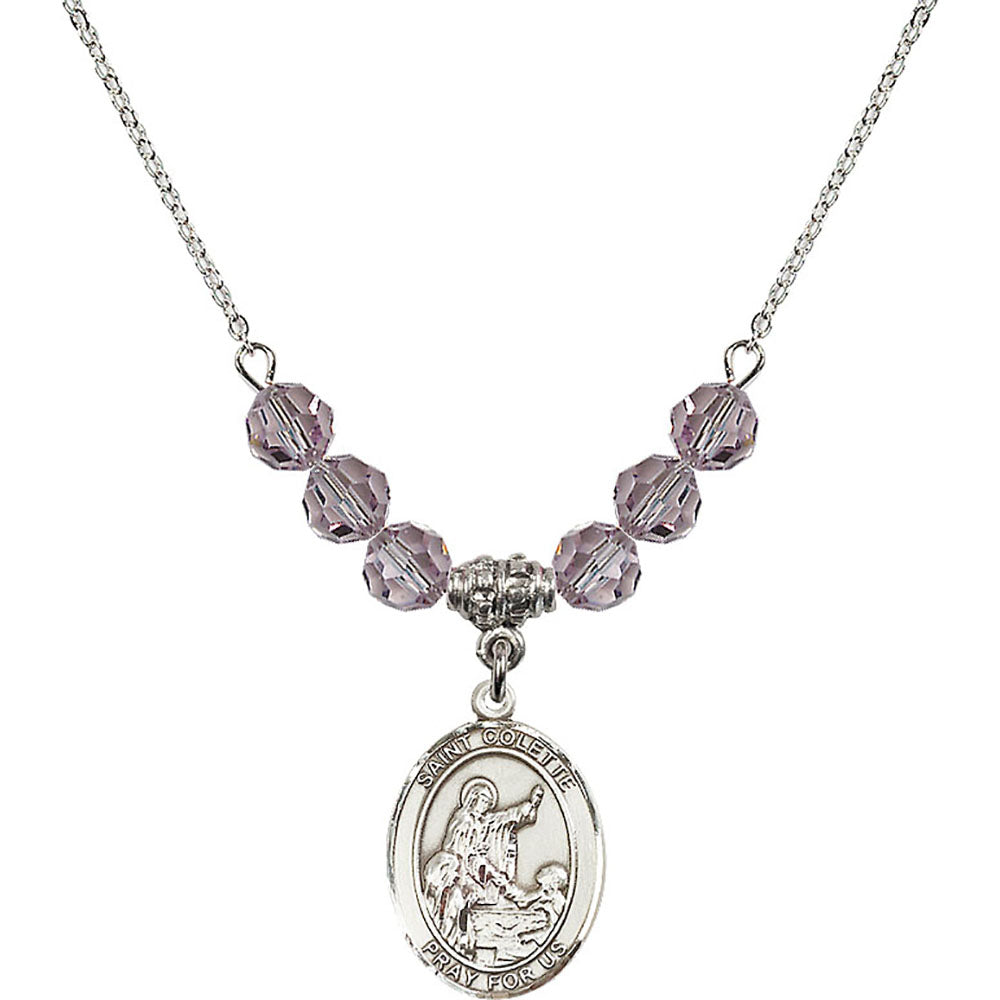 Sterling Silver Saint Colette Birthstone Necklace with Light Amethyst Beads - 8268