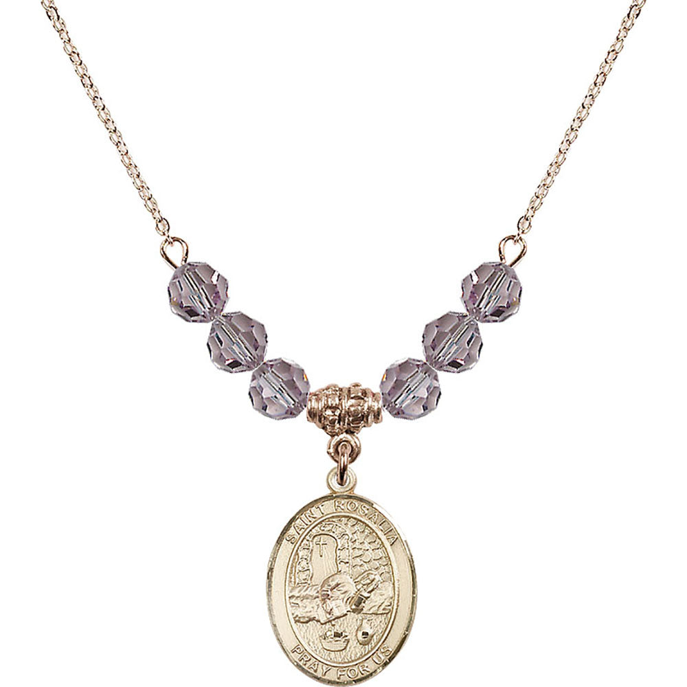 14kt Gold Filled Saint Rosalia Birthstone Necklace with Light Amethyst Beads - 8309