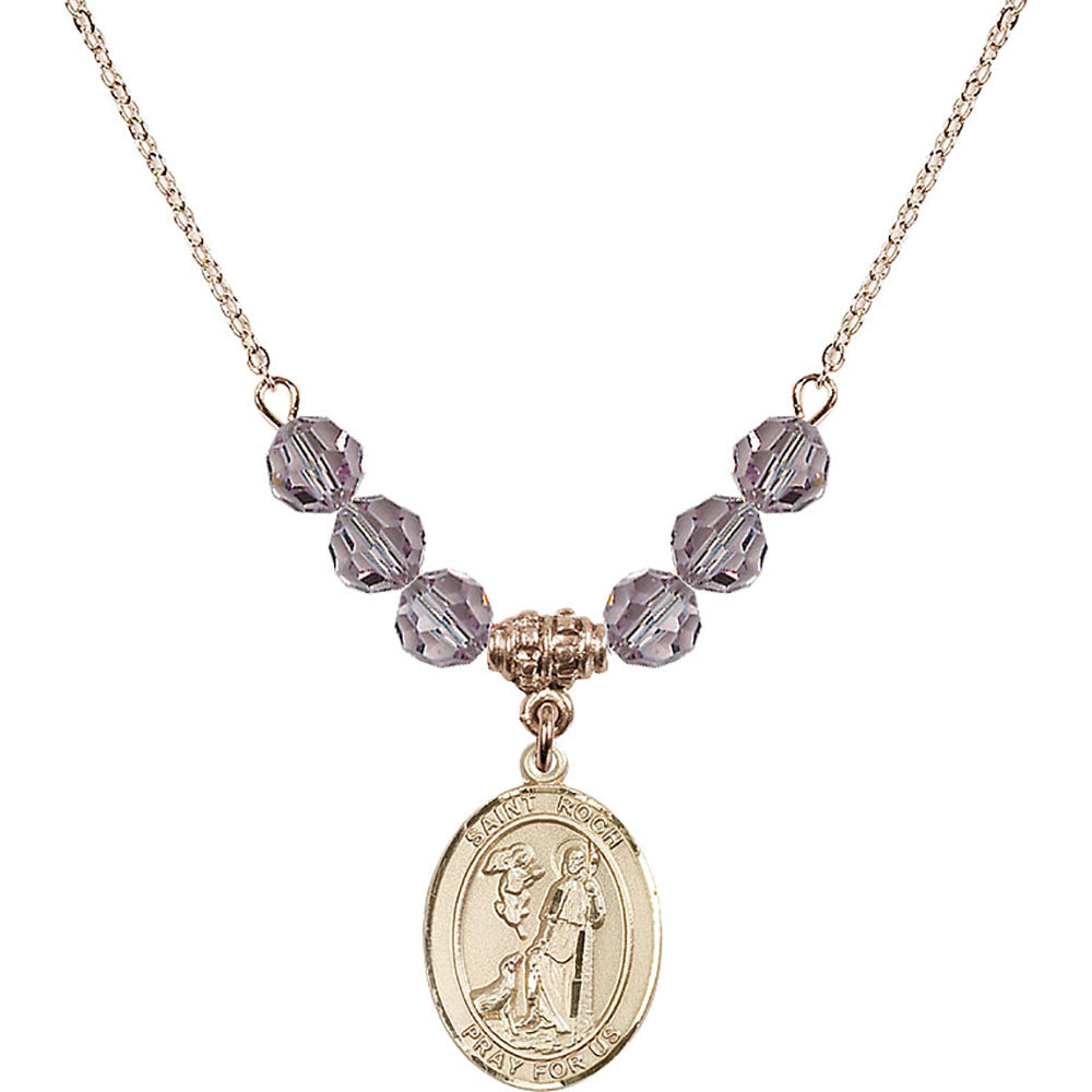 14kt Gold Filled Saint Roch Birthstone Necklace with Light Amethyst Beads - 8310
