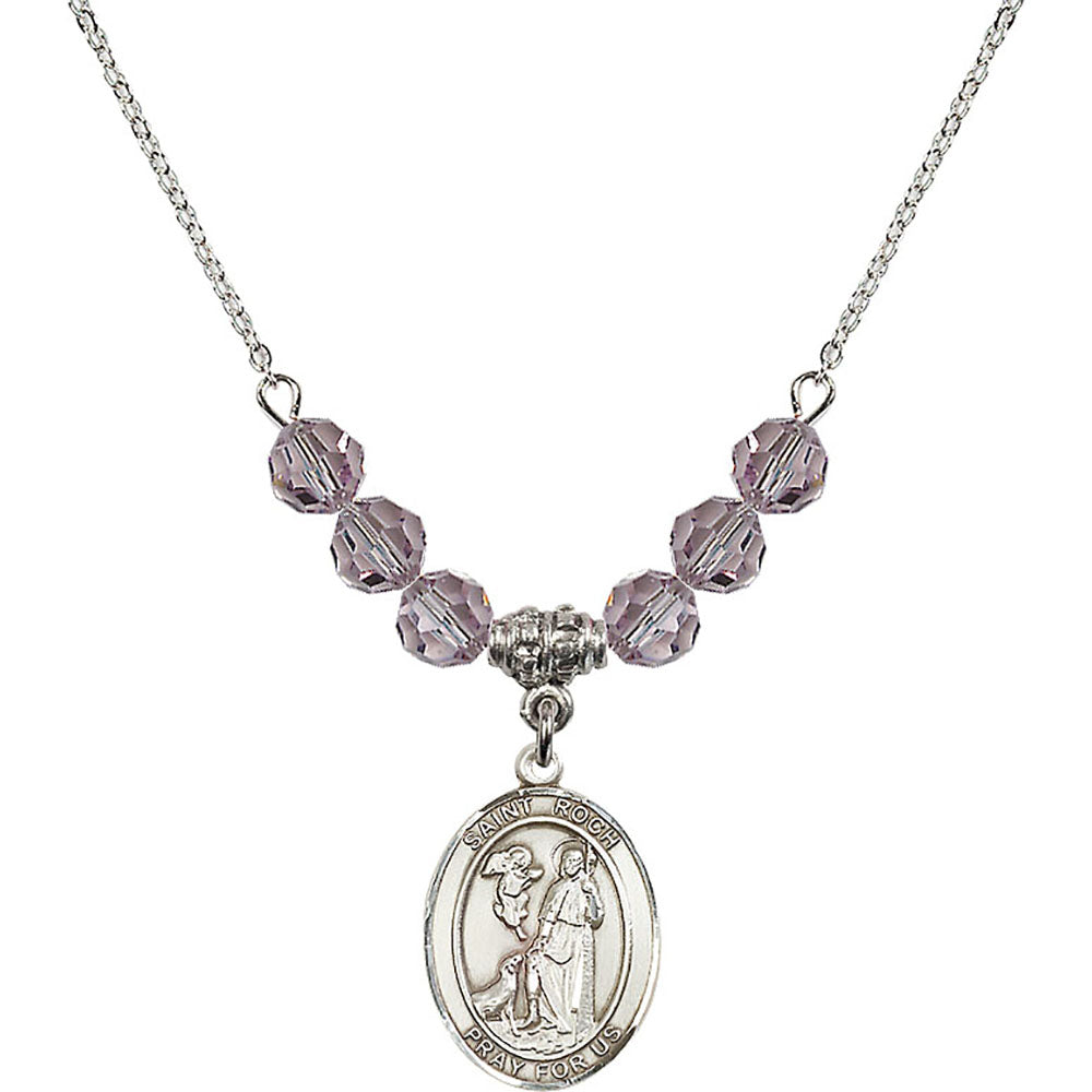 Sterling Silver Saint Roch Birthstone Necklace with Light Amethyst Beads - 8310