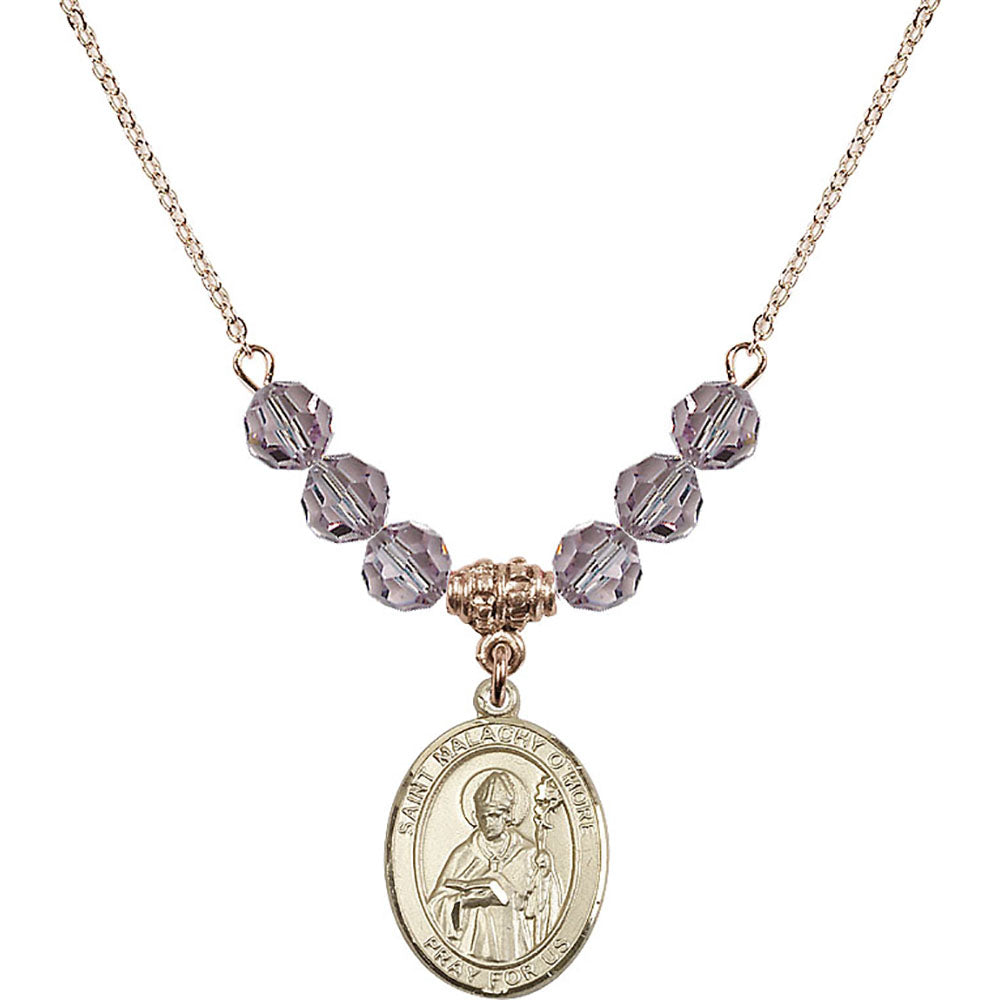 14kt Gold Filled Saint Malachy O'More Birthstone Necklace with Light Amethyst Beads - 8316