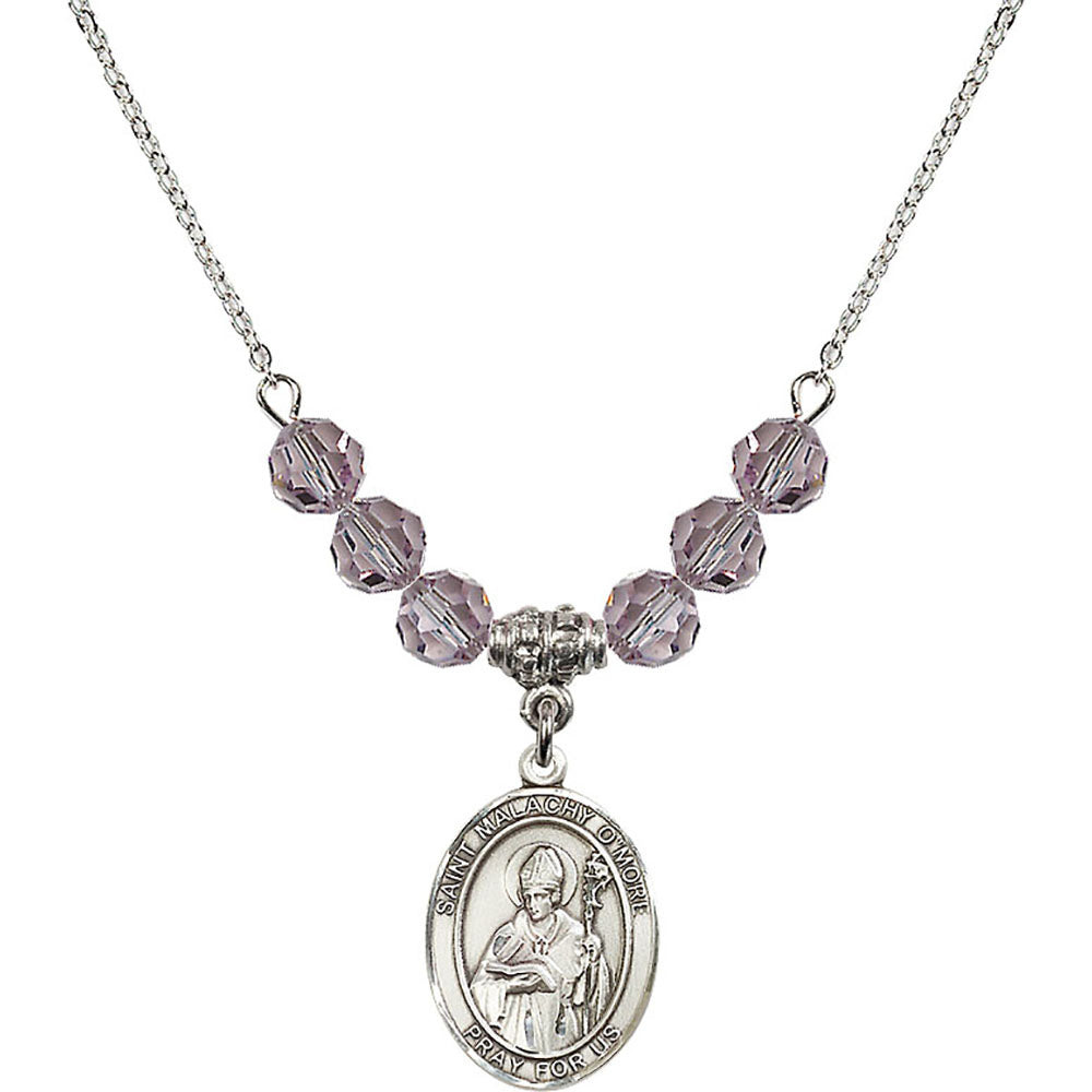 Sterling Silver Saint Malachy O'More Birthstone Necklace with Light Amethyst Beads - 8316