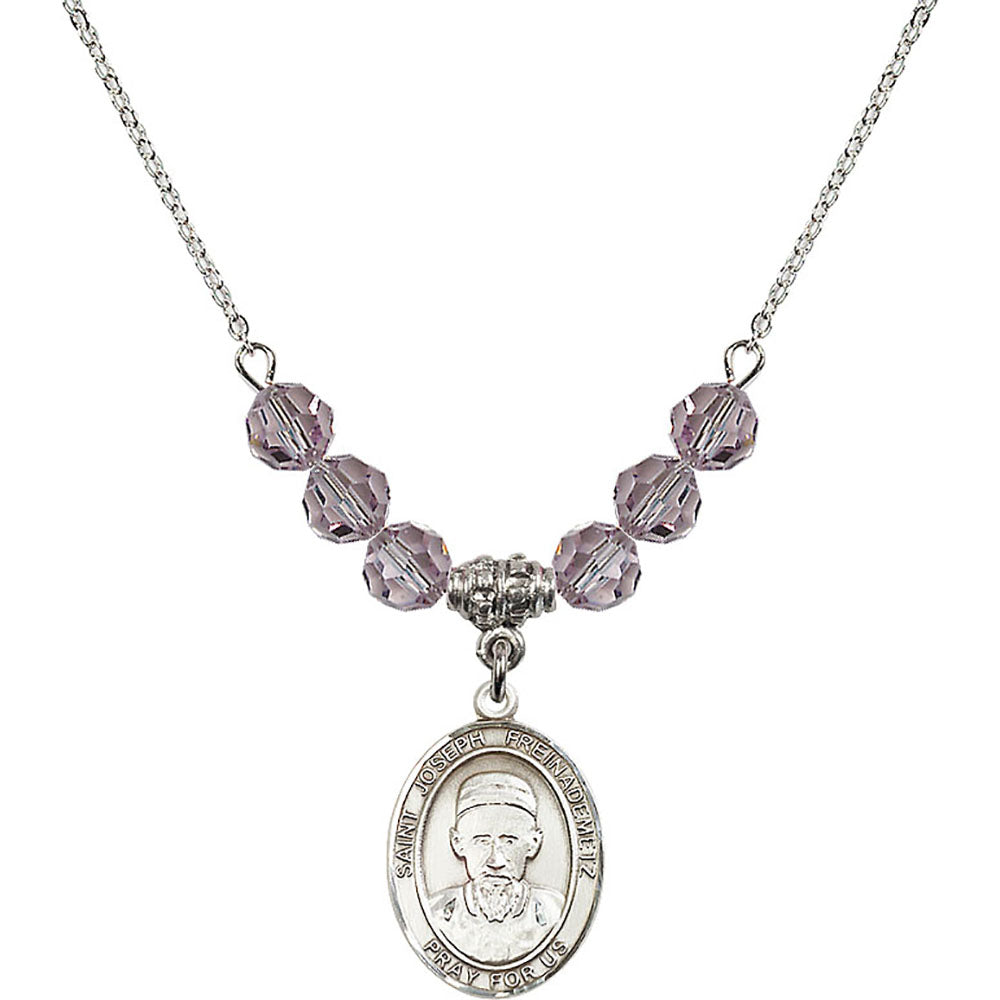 Sterling Silver Saint Joseph Freinademetz Birthstone Necklace with Light Amethyst Beads - 8329