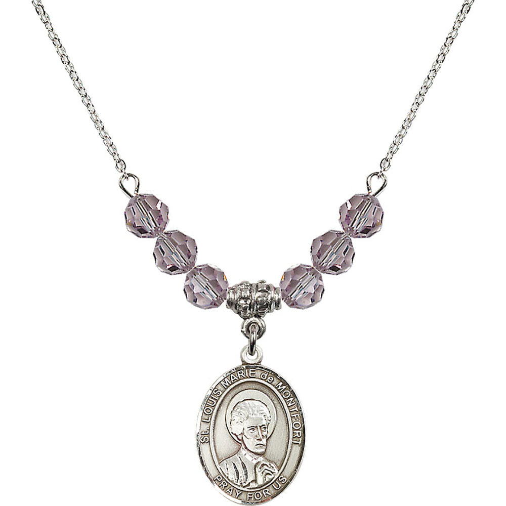 Sterling Silver Saint Louis Marie de Montfort Birthstone Necklace with Light Amethyst Beads - 8330