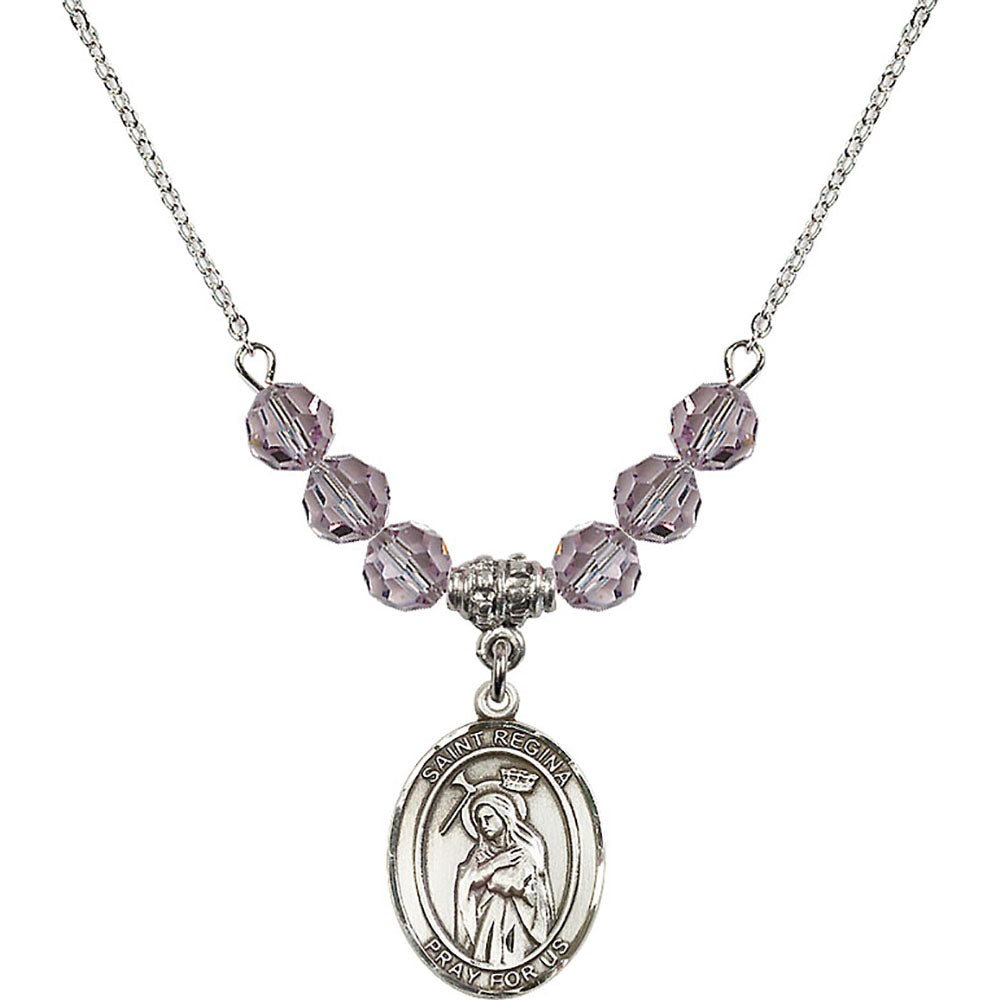 Sterling Silver Saint Regina Birthstone Necklace with Light Amethyst Beads - 8335