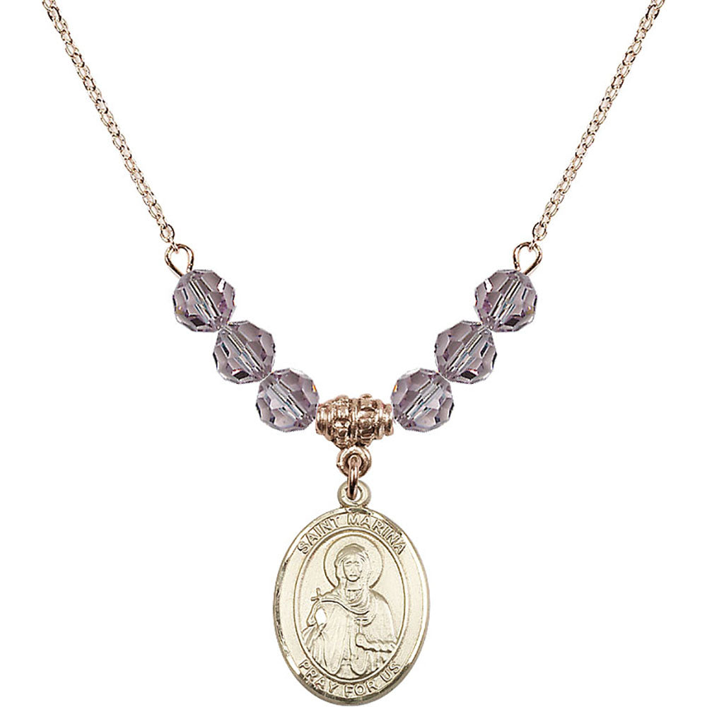 14kt Gold Filled Saint Marina Birthstone Necklace with Light Amethyst Beads - 8379