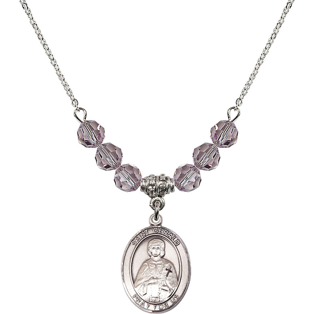 Sterling Silver Saint Gerald Birthstone Necklace with Light Amethyst Beads - 8404