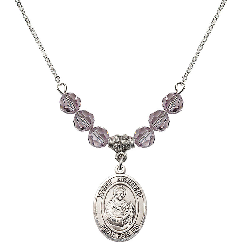 Sterling Silver Saint Norbert of Xanten Birthstone Necklace with Light Amethyst Beads - 8447