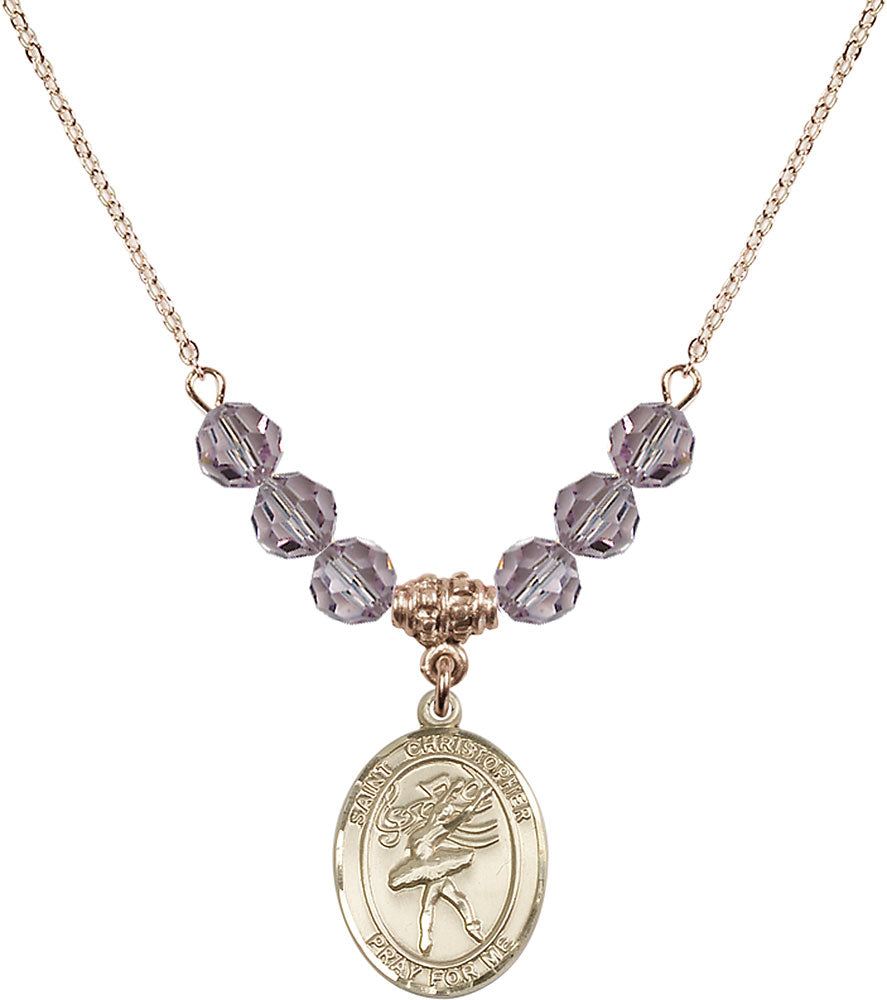 14kt Gold Filled Saint Christopher/Dance Birthstone Necklace with Light Amethyst Beads - 8512