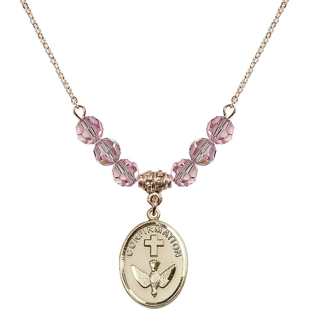 14kt Gold Filled Confirmation Birthstone Necklace with Light Rose Beads - 0873