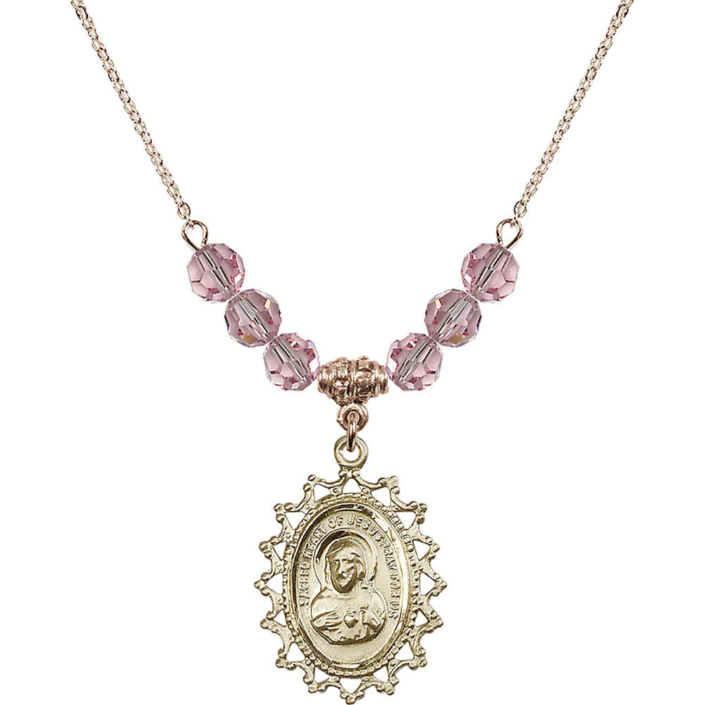 14kt Gold Filled Scapular Birthstone Necklace with Light Rose Beads ...