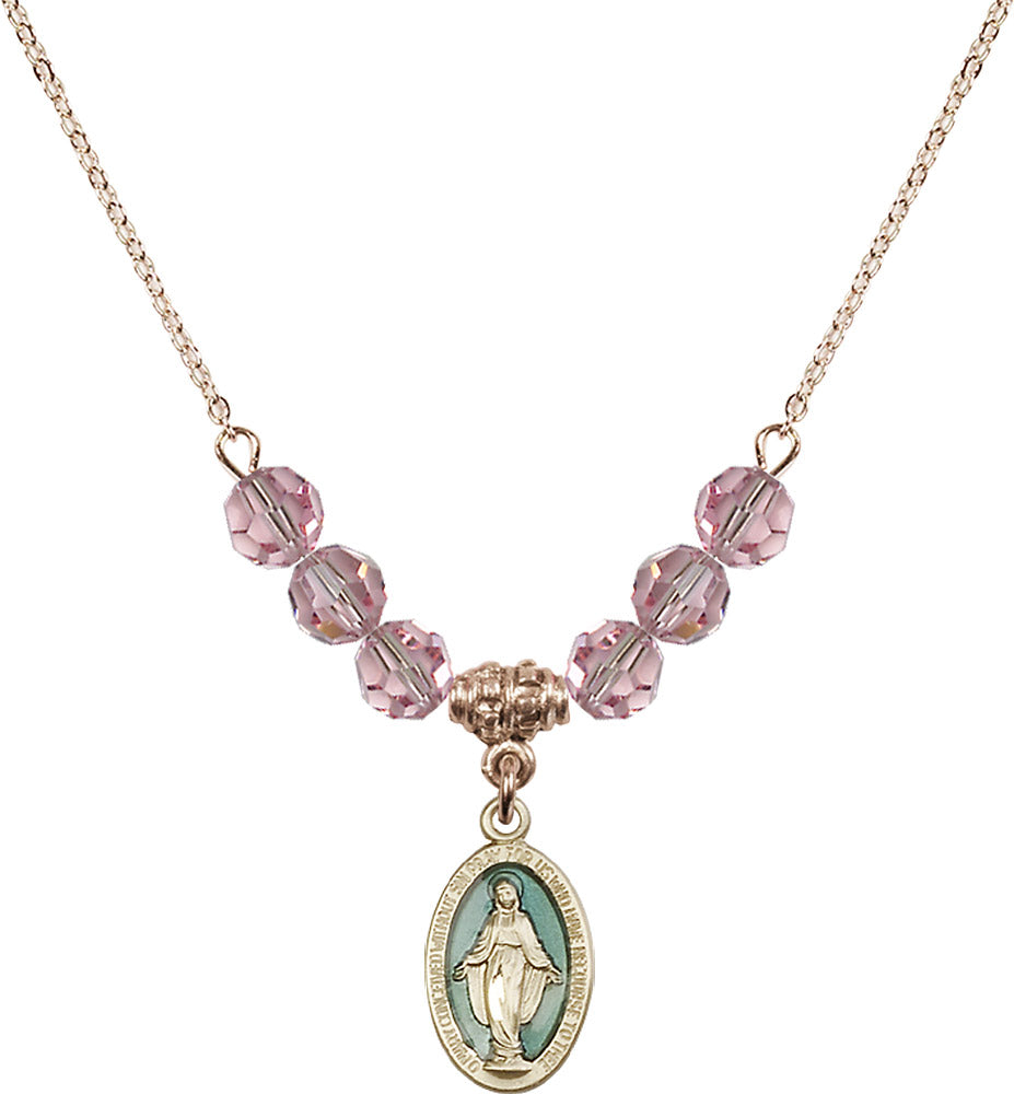14kt Gold Filled Miraculous Birthstone Necklace with Light Rose Beads - 4122