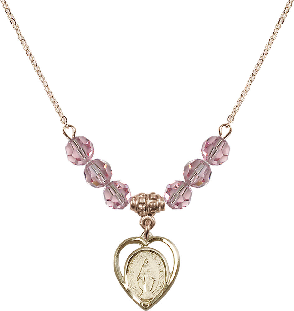 14kt Gold Filled Miraculous Birthstone Necklace with Light Rose Beads - 4125