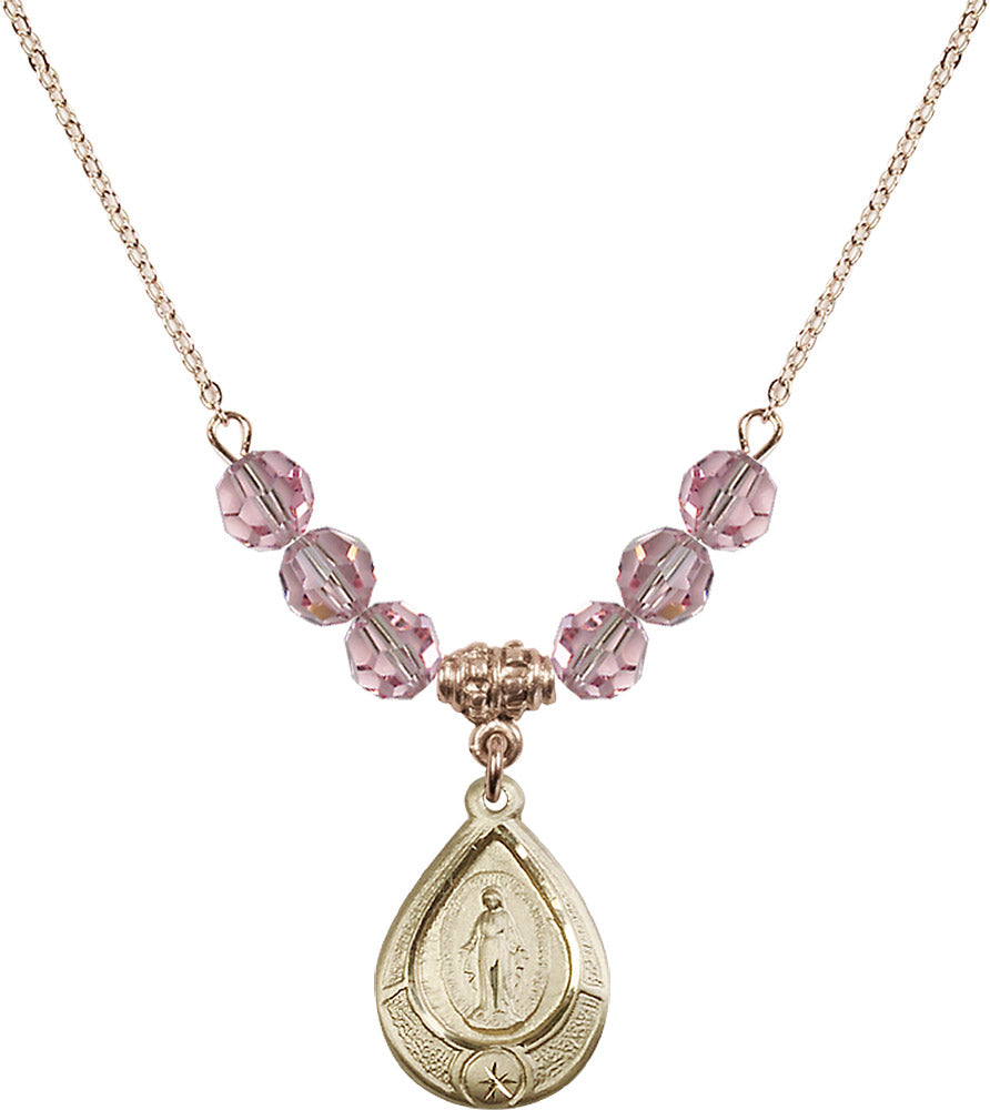14kt Gold Filled Miraculous Birthstone Necklace with Light Rose Beads - 4144