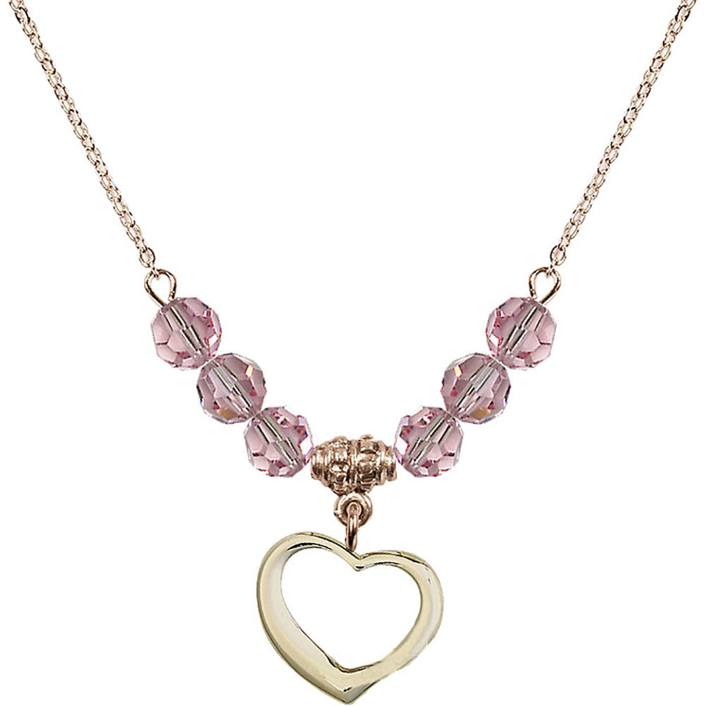 14kt Gold Filled Heart Birthstone Necklace with Light Rose Beads - 4208