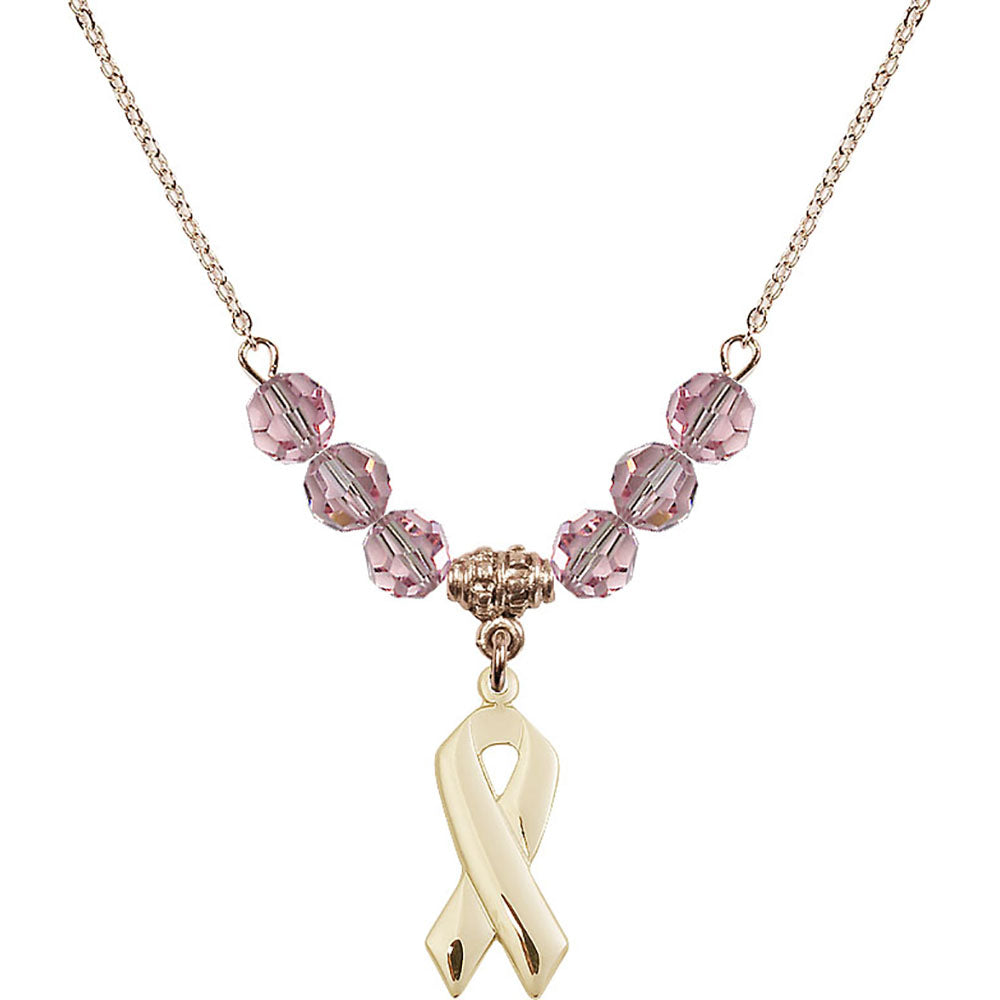 14kt Gold Filled Cancer Awareness Birthstone Necklace with Light Rose Beads - 5150