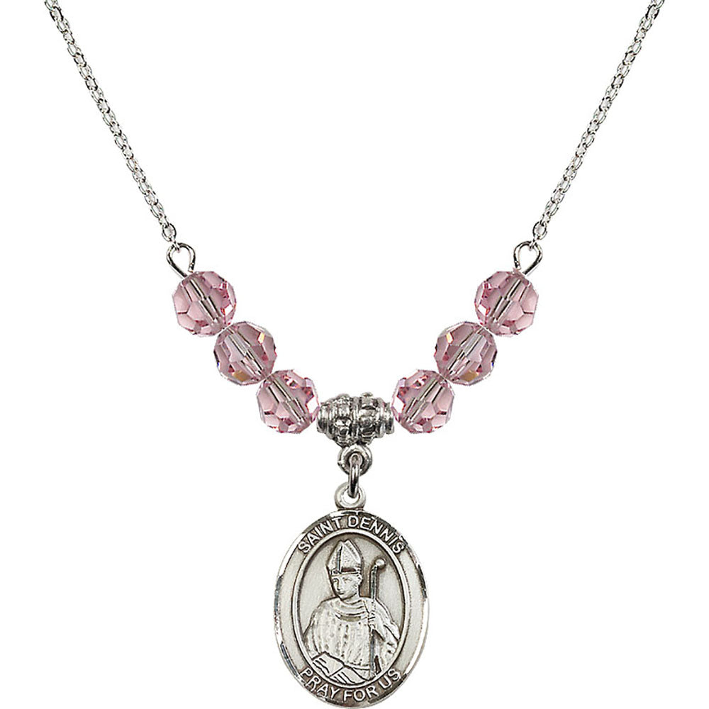 Sterling Silver Saint Dennis Birthstone Necklace with Light Rose Beads - 8025