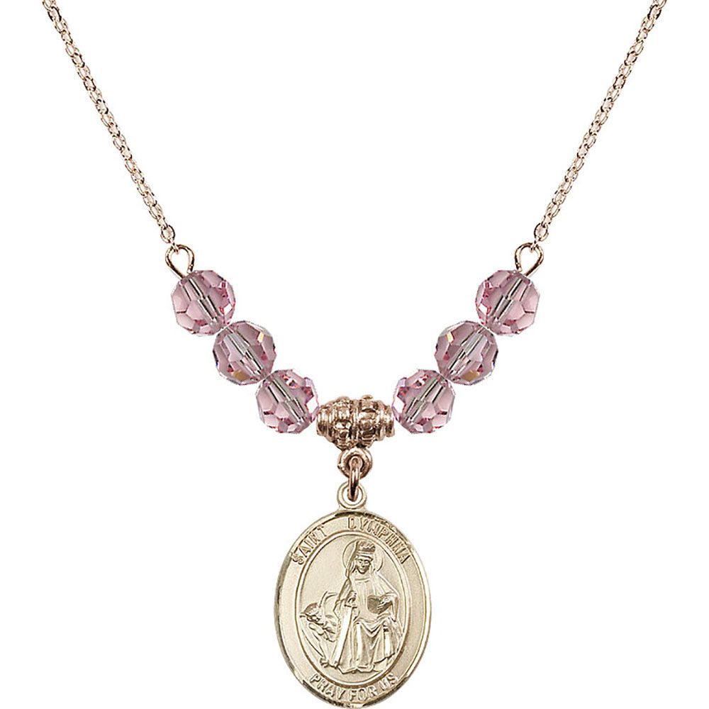 14kt Gold Filled Saint Dymphna Birthstone Necklace with Light Rose Beads - 8032