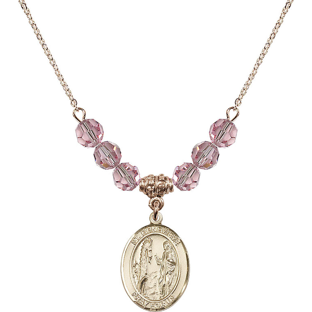 14kt Gold Filled Saint Genevieve Birthstone Necklace with Light Rose Beads - 8041
