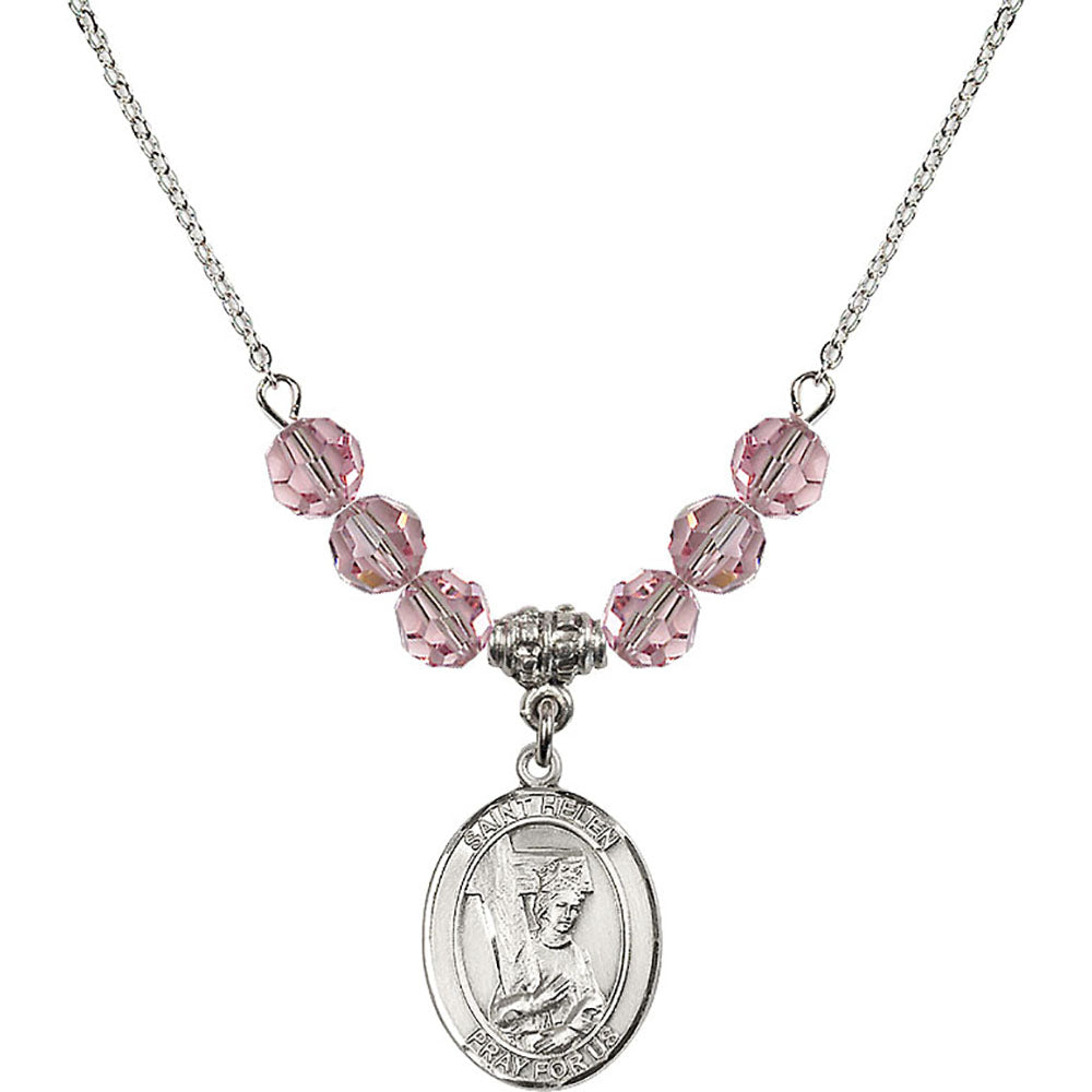 Sterling Silver Saint Helen Birthstone Necklace with Light Rose Beads - 8043