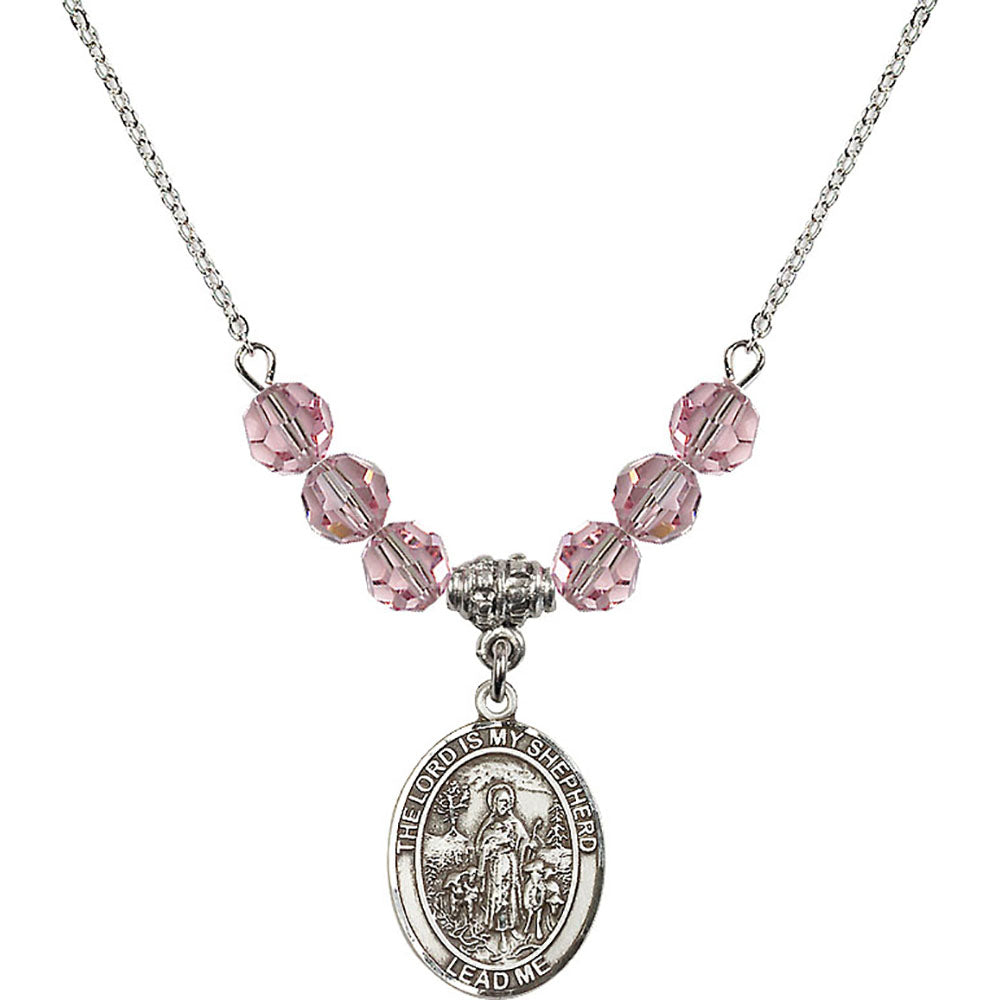 Sterling Silver Lord Is My Shepherd Birthstone Necklace with Light Rose Beads - 8119