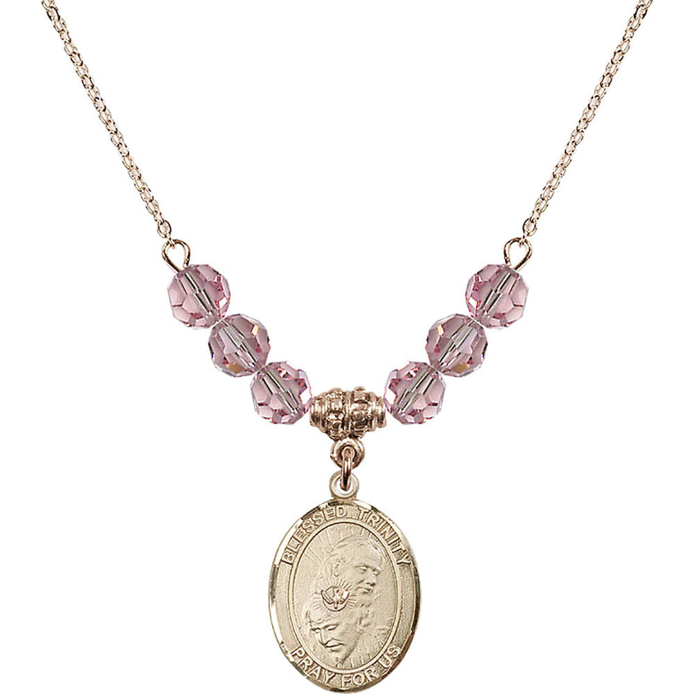 14kt Gold Filled Blessed Trinity Birthstone Necklace with Light Rose Beads - 8249