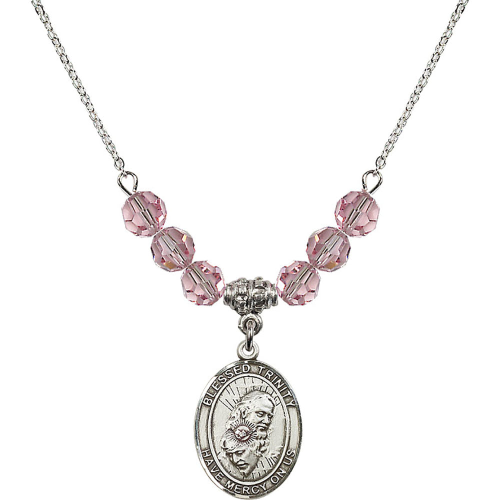 Sterling Silver Blessed Trinity Birthstone Necklace with Light Rose Beads - 8249