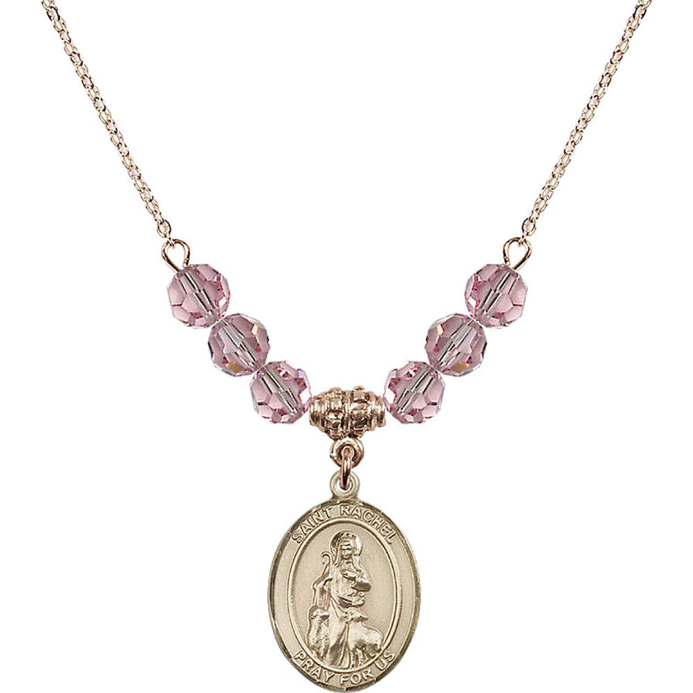 14kt Gold Filled Saint Rachel Birthstone Necklace with Light Rose Beads - 8251