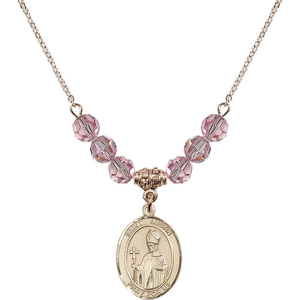 14kt Gold Filled Saint Austin Birthstone Necklace with Light Rose Beads - 8256