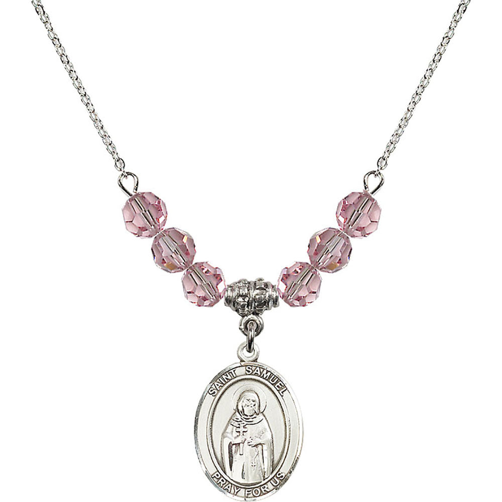 Sterling Silver Saint Samuel Birthstone Necklace with Light Rose Beads - 8259