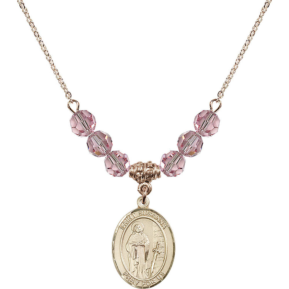 14kt Gold Filled Saint Susanna Birthstone Necklace with Light Rose Beads - 8280