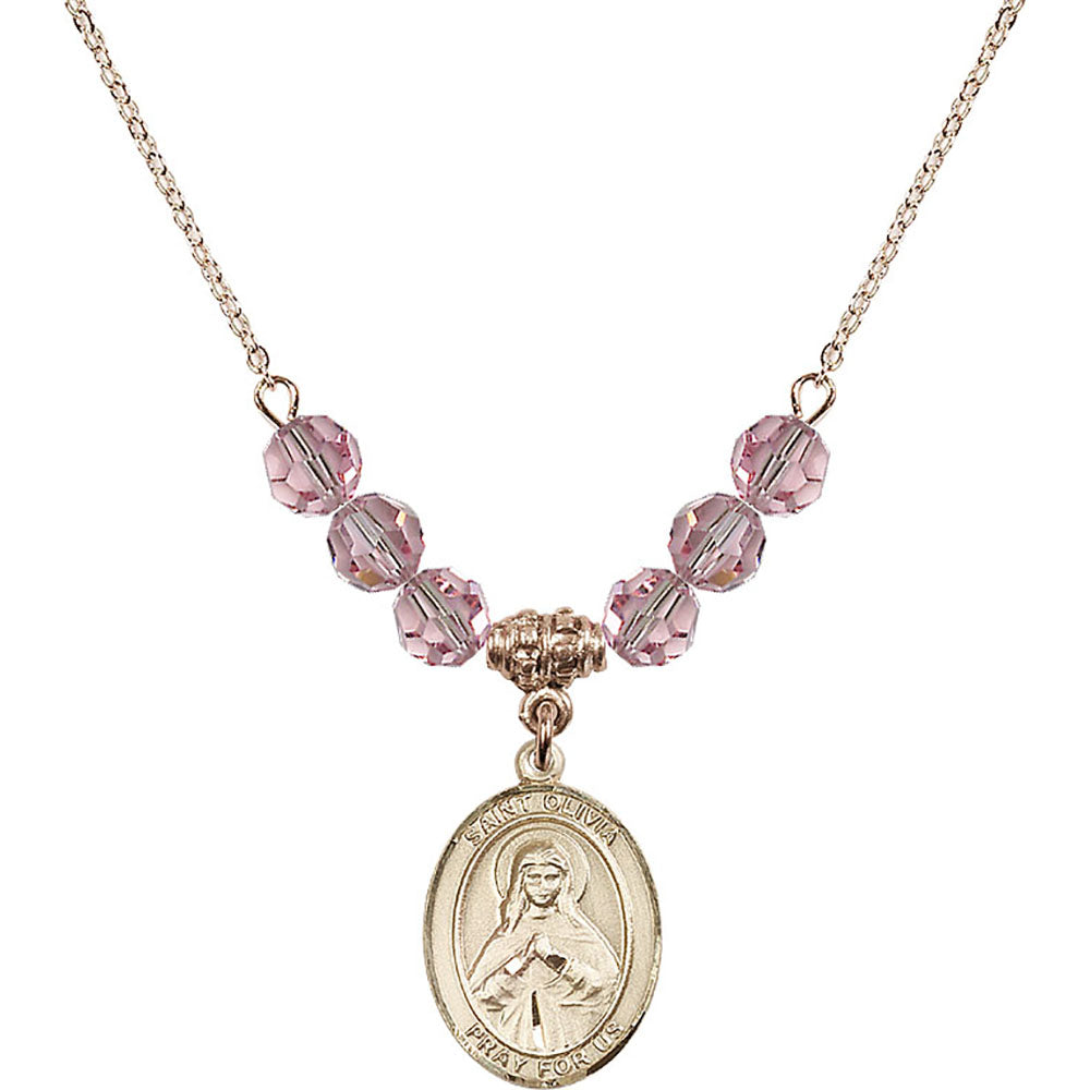 14kt Gold Filled Saint Olivia Birthstone Necklace with Light Rose Beads - 8312
