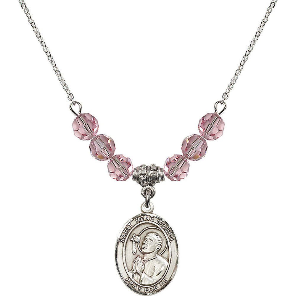 Sterling Silver Saint Rene Goupil Birthstone Necklace with Light Rose Beads - 8334