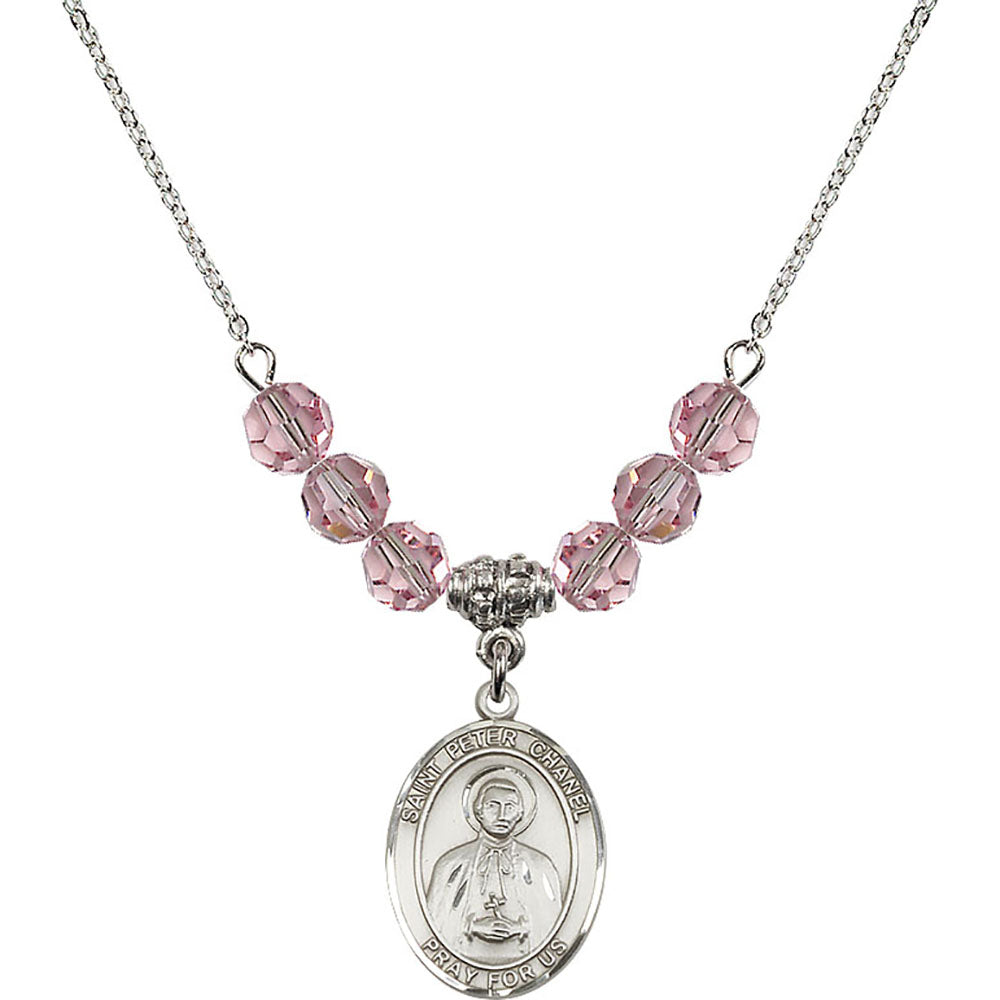 Sterling Silver Saint Peter Chanel Birthstone Necklace with Light Rose Beads - 8397