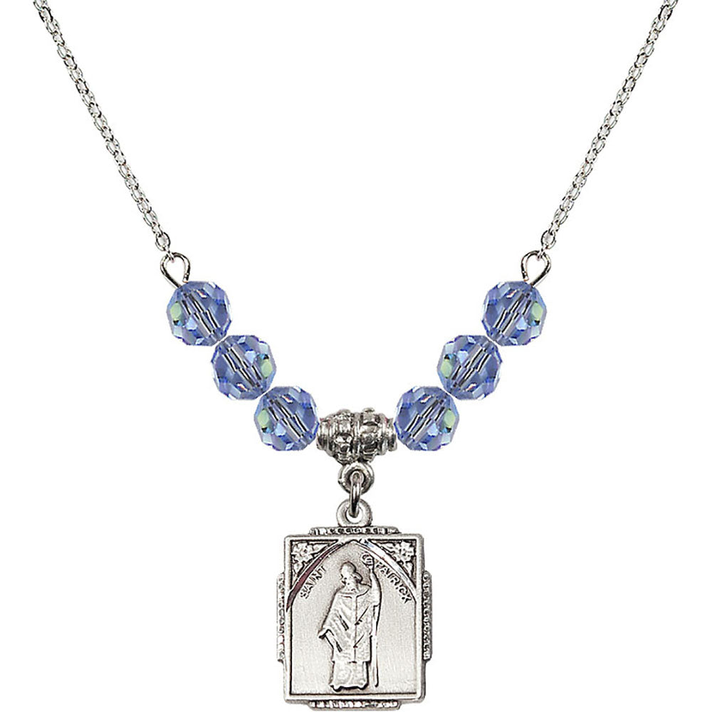 Sterling Silver Saint Patrick Birthstone Necklace with Light Sapphire Beads - 0804