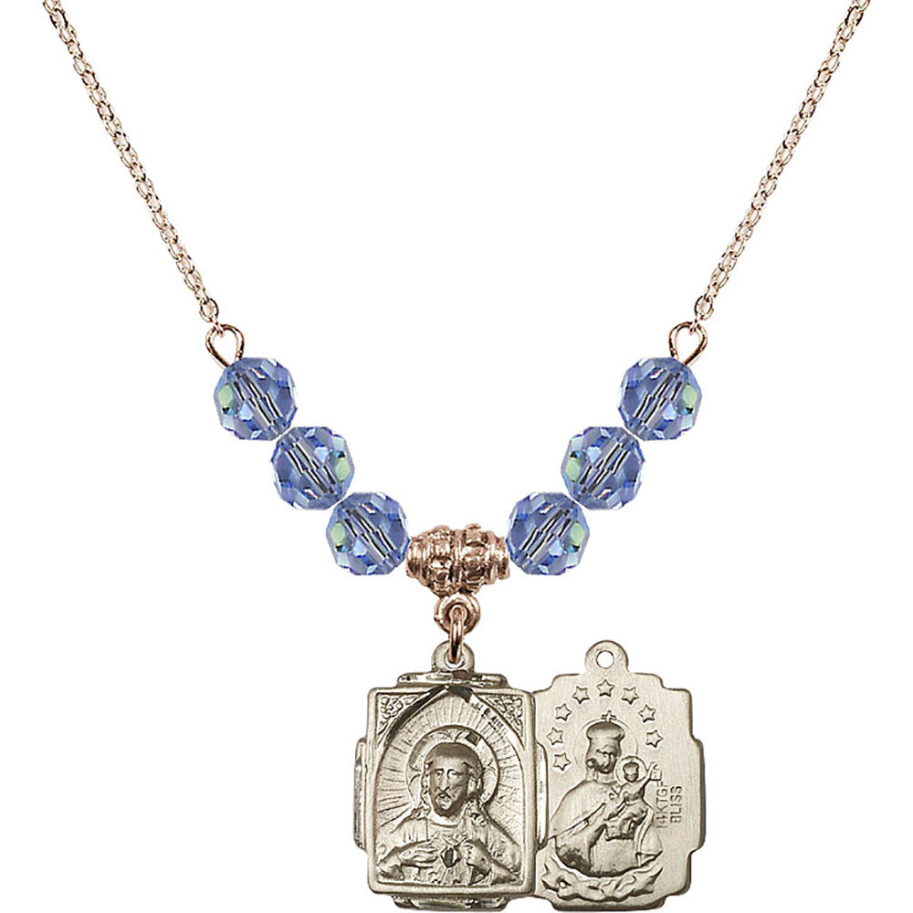 14kt Gold Filled Scapular Birthstone Necklace with Light Sapphire Beads - 0804