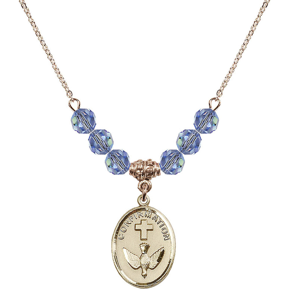 14kt Gold Filled Confirmation Birthstone Necklace with Light Sapphire Beads - 0873