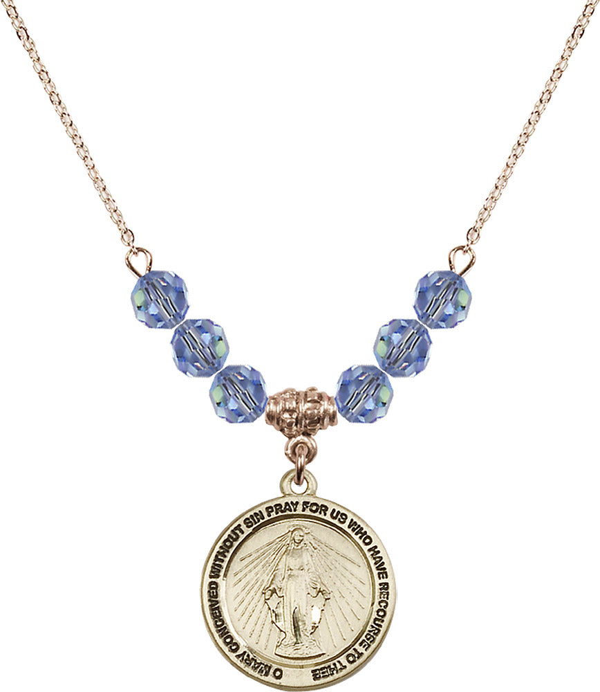 14kt Gold Filled Miraculous Birthstone Necklace with Light Sapphire Beads - 4056