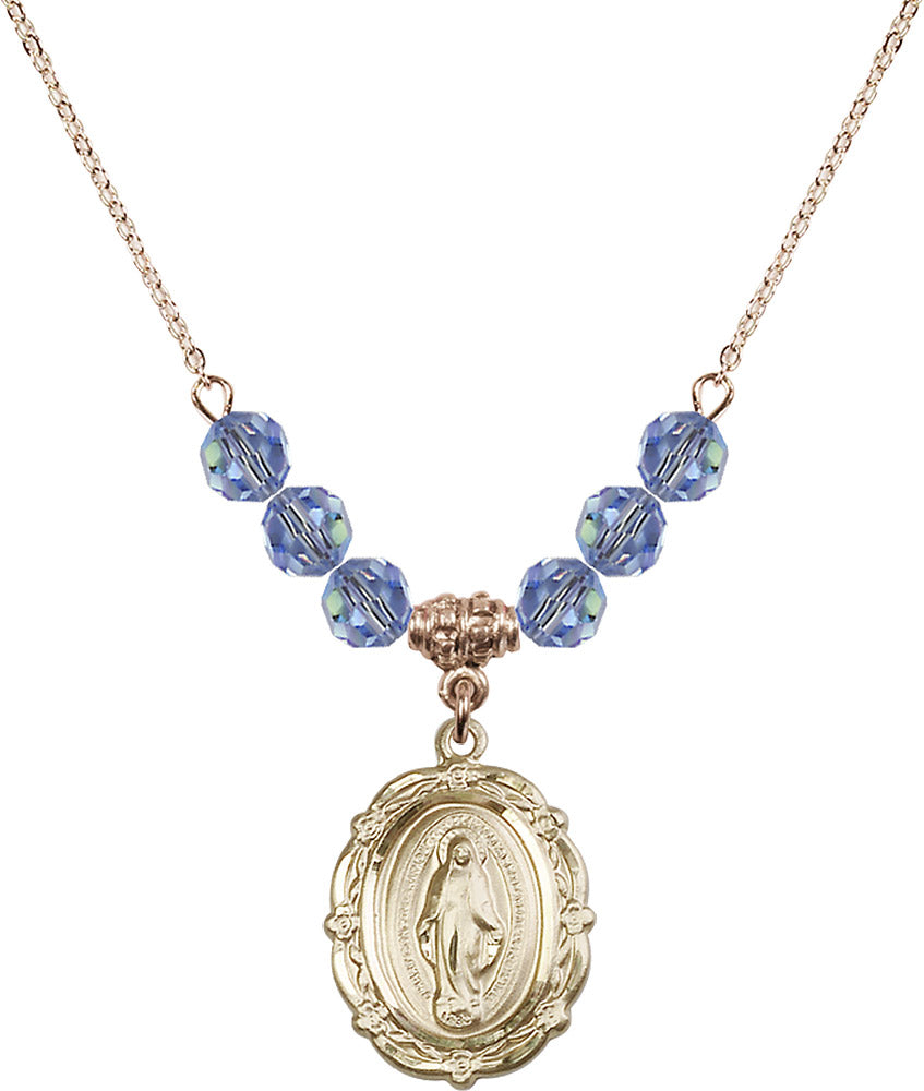 14kt Gold Filled Miraculous Birthstone Necklace with Light Sapphire Beads - 4146