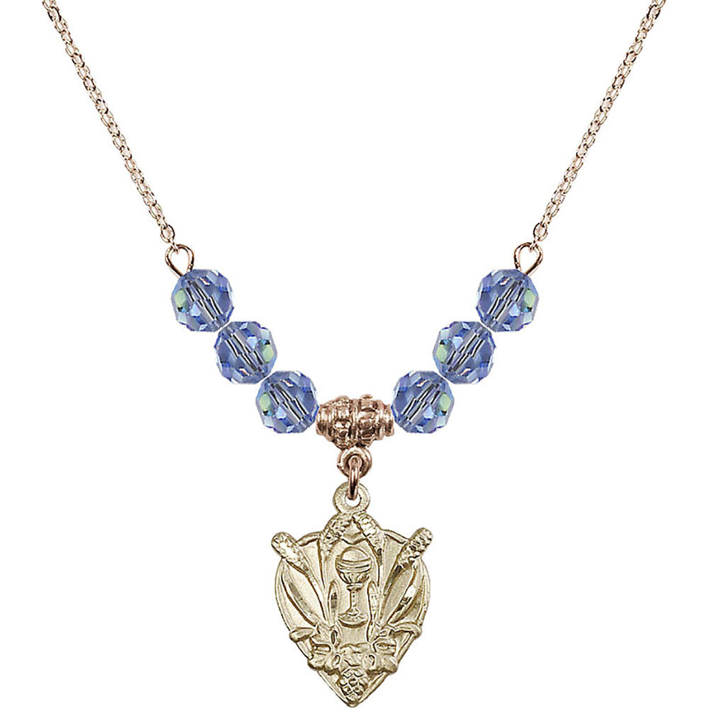 14kt Gold Filled Communion Birthstone Necklace with Light Sapphire Beads - 4200