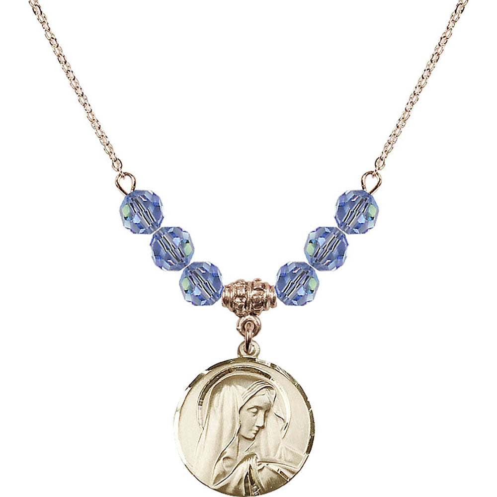 14kt Gold Filled Sorrowful Mother Birthstone Necklace with Light Sapphire Beads - 4249