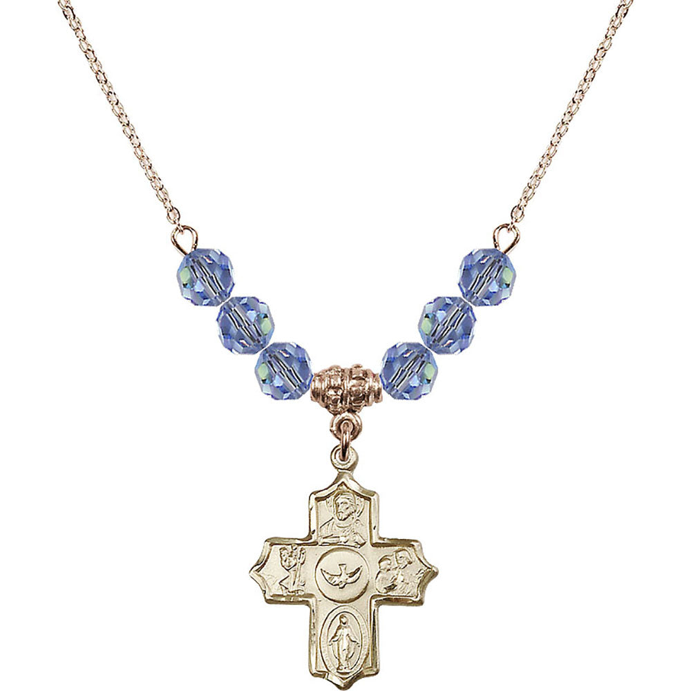 14kt Gold Filled 5-Way Birthstone Necklace with Light Sapphire Beads - 4255