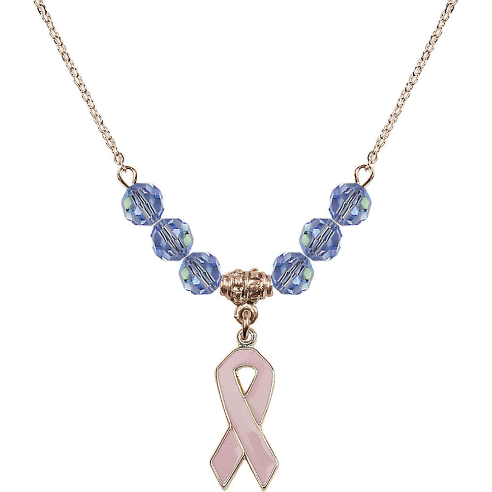 14kt Gold Filled Cancer Awareness Birthstone Necklace with Light Sapphire Beads - 5151